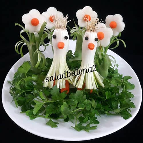 تزیین پیازچه و تربچه به شکل کفشدوزک و گل برای عروس