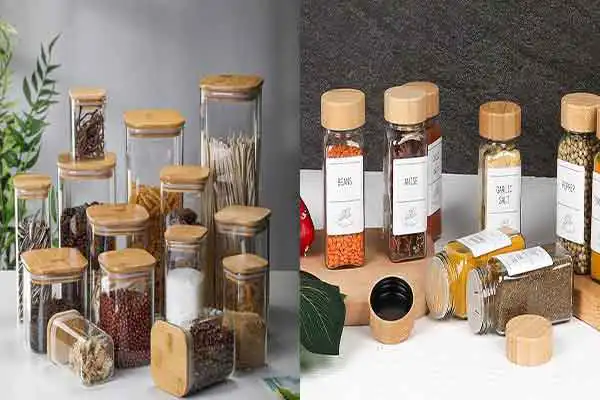 ظروف ادویه + زیباترین ظروف ادویه پیرکس درچوبی شیک و زیبا برای روی کابینت