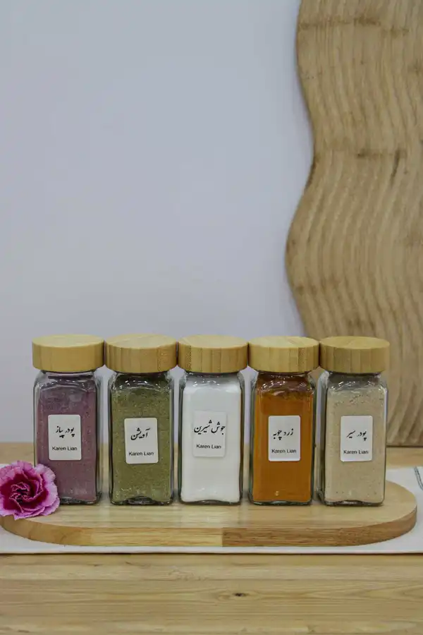 ظروف ادویه + زیباترین ظروف ادویه پیرکس درچوبی شیک و زیبا برای روی کابینت