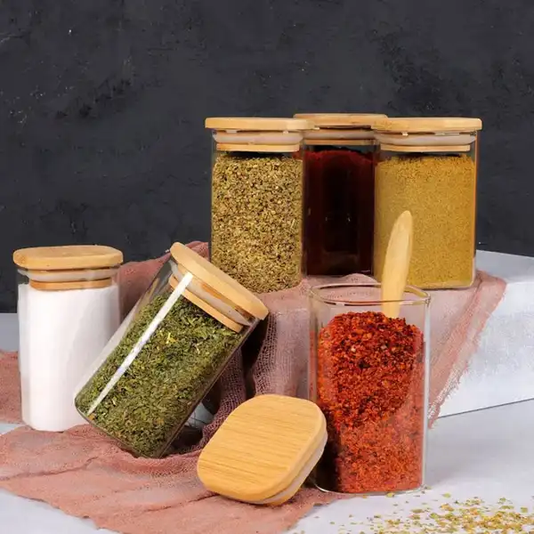 ظروف ادویه + زیباترین ظروف ادویه پیرکس درچوبی شیک و زیبا برای روی کابینت
