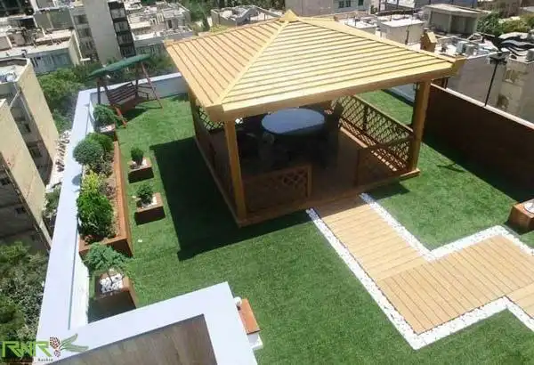 مدل آلاچیق روی پشت بام + انواع آلاچیق چوبی و فلزی روی پشت بام در متراژ متنوع