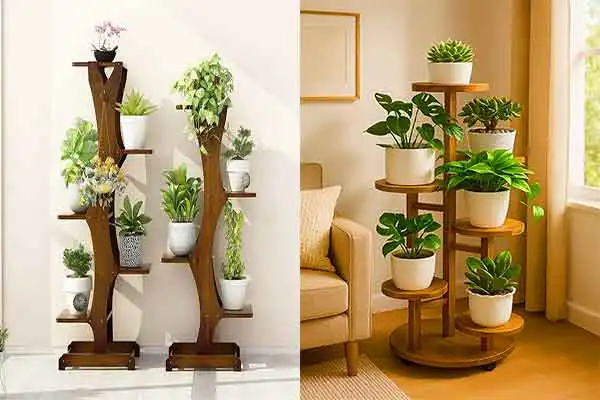 مدل استند گلدان چوبی + زیباترین استند گلدان چوبی شیک برای نظم دادن به گلدان ها